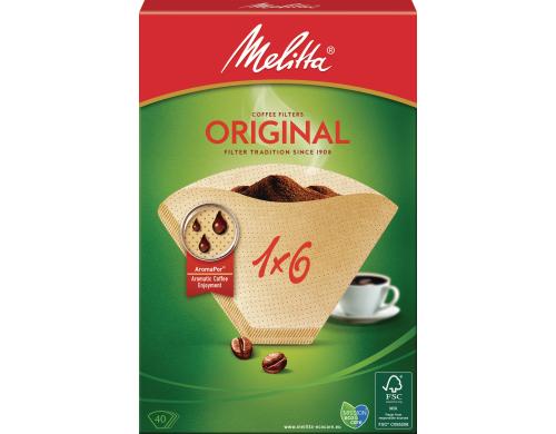 Melitta Filtertüte OriginalGr.1X6 40 Stück, ungebleicht/naturbraun