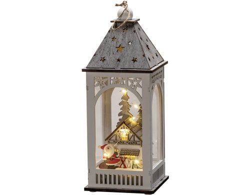 Konstsmide LED Holzlaterne Haus LED warmweiss, 6h Timer, exkl. 2x AA