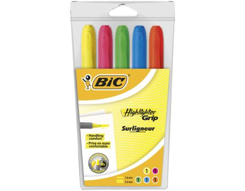 Bic Highlighter Grip Leuchtstift assortiert, 5 Stück