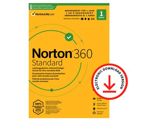 Norton 360 Standard Non-Subscription ESD, Vollversion, 1 PC, 1J, 10GB