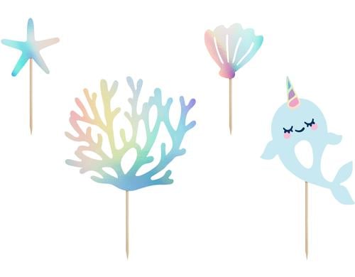 Partydeco Caketopper Narwal 10-15.5cm, 4 Stück