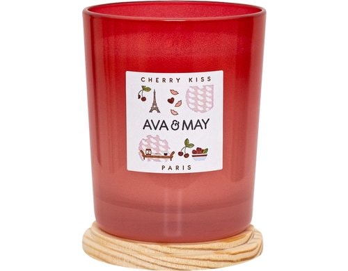 AVA & MAY Duftkerze Cherry Kiss,180 g 8x8x10 cm, 100% Sojawachs, 40h Brenndauer