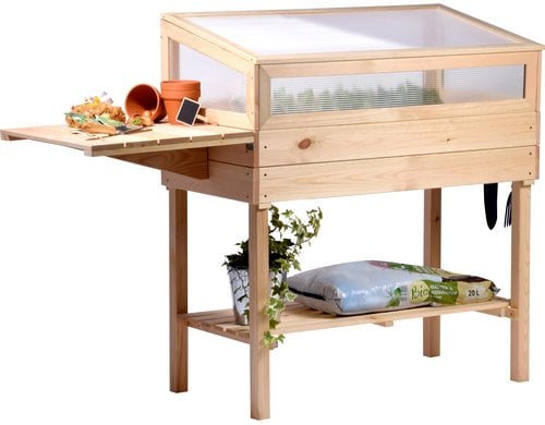 Erhöhtes Frühbeet mit Tisch & Haken Gr. L, aus Holz, transparent, Kiefer