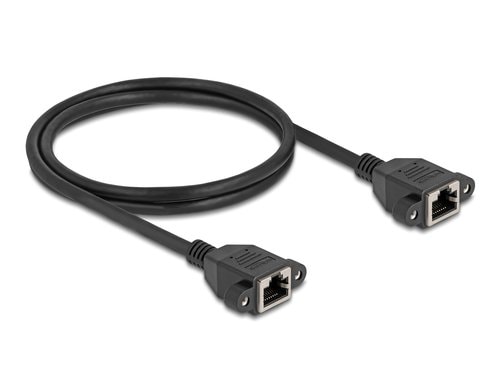 Delock Netzwerkverlängerung, 1m, BU-BU Cat.6A, S/FTP, Schwarz Buchse verschraubbar