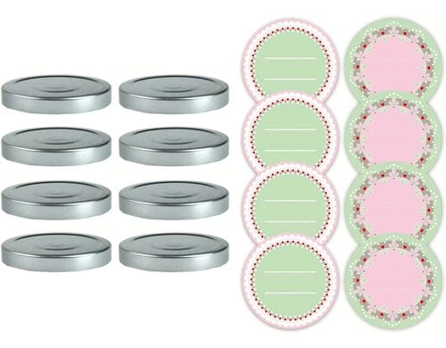 Dr. Oetker Marmeladendeckel Set Silber 8 Deckel, 8 Aufkleber 2 ver. Motive