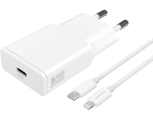 4smarts Netzladegerät PDPlug Slim U.Kabel 20W GaN, USB-C, 1.5m Lightning Kabel