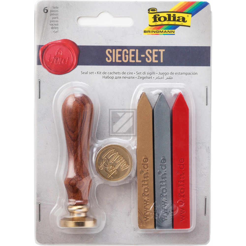 Folia Stempel mit Siegelwachs Holzstempel mit 2 Stempelkissen