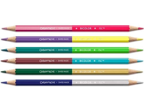 Caran d'Ache Farbstift Bicolor Farbig, 12 Farben, 6 Stifte