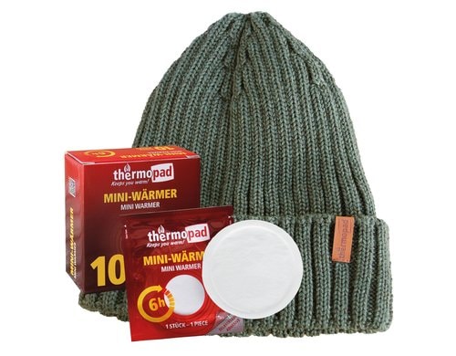 Thermopad BEANIE Merino inkl. 10 Miniwärmer olive