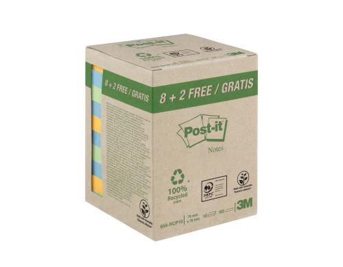 3M Post-it Recycling Notes  diverse Farben 10 Block à 100 Blatt, 76x76mm