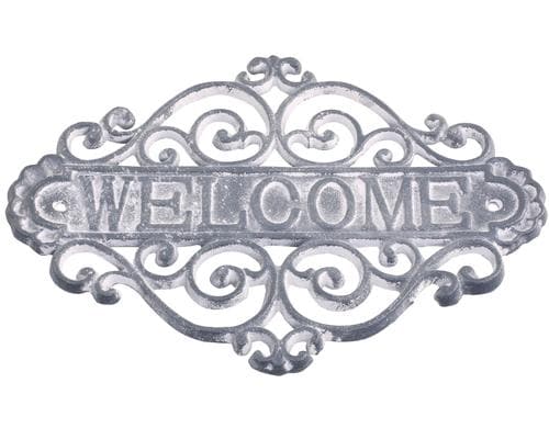 Chic Antique Schild Welcome, antique Grau 20x28x5 cm (HxLxB), Eisen