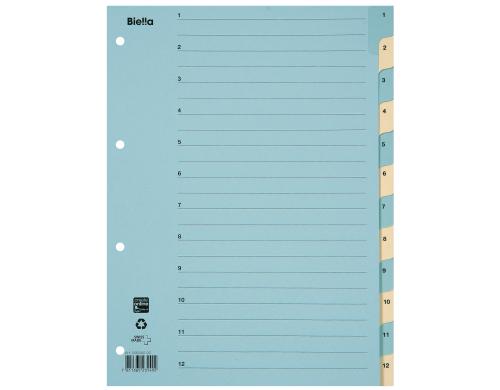 Biella Register Karton A4 1-12, 4Loch blau,gelb 1 Stück