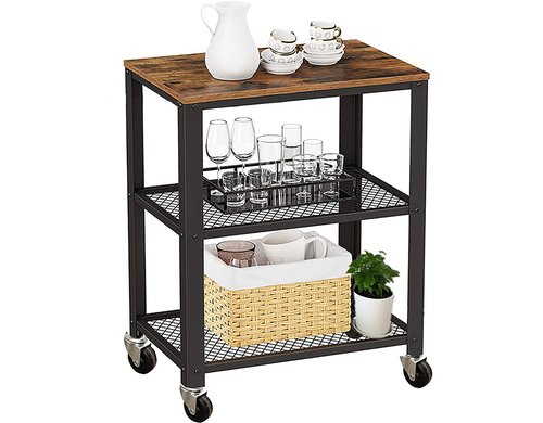 relaxdays Küchenwagen mit 3 Ebenen Schwarz/Braun