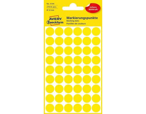 Avery Zweckform Markierungspunkte gelb Durchmesser 12mm, 5 Bogen/270 Etiketten