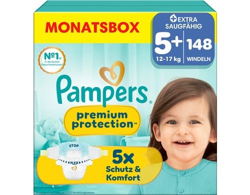 Pampers Premium Protection Gr.5+ Junior 12-17kg MonatsBox / 148 Stück