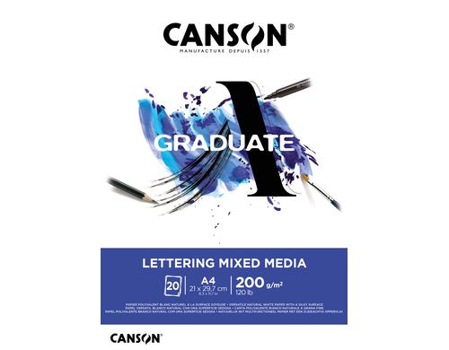 Canson Block Graduate Lettering MixMed A4 200g/m2, 20Bl, leicht gekörnt, FSC
