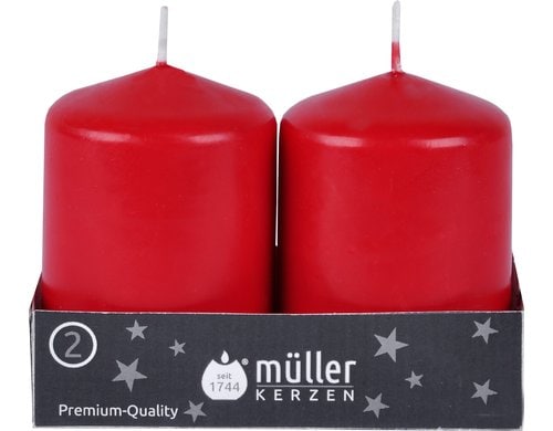 Müller Kerzen Stumpenkerzen 2er Set Rot,  8x5.5 cm (DxH)