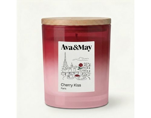 AVA & MAY Duftkerze Cherry Kiss, 220 gr Brenndauer 56h, 100% pflanzlicher Wachs