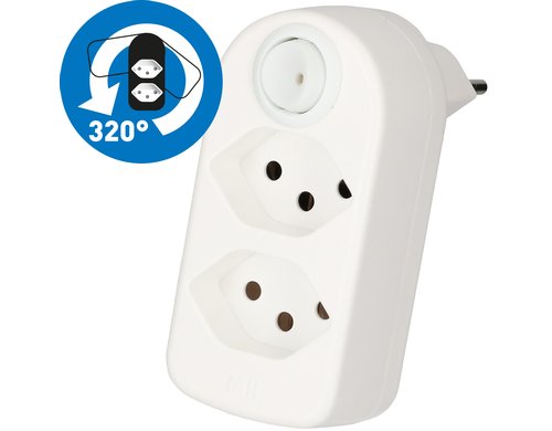 Abzweigstecker ADAPT 2x Typ 13 weiss drehbar Schalter