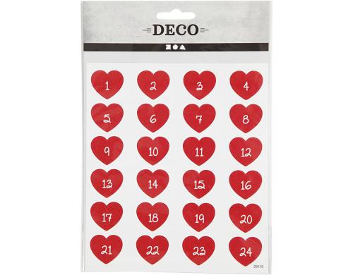 Creativ Company Adventskalenderzahlen Blatt 15 x 16.5 cm, 24 Herzen