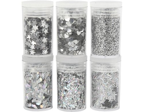 Creativ Company Glitter- und Pailetten-Sor. Bio silber, 6 x 5 g