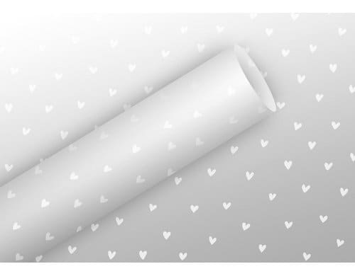 B+C Geschenkfolie 2,5mx70cm 30 mic, Herzen, weiss