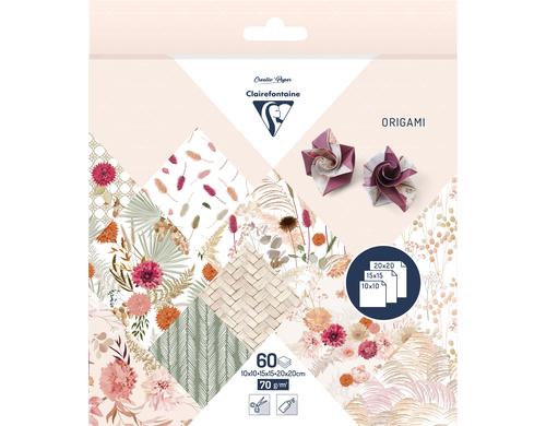 Clairefontaine Papier Origami Trockenblumen 70g/m2, 60 Blatt, assortiert