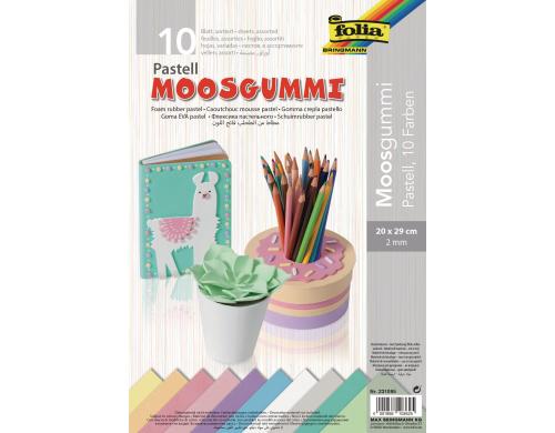 Folia Moosgummi Pastell nicht selbstklebend, 10 Bogen, 20 x 29 cm