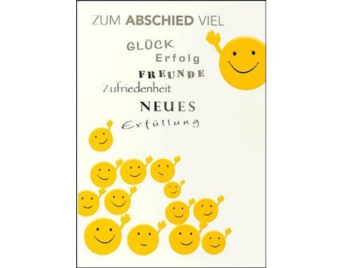 ABC Abschiedskarte, winkende Smileys Format B6, 115 x 173 mm, mit Couvert