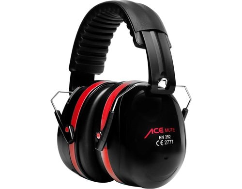 ACE Mute Kapsel Gehörschutz Schwarz/Rot Verstellbar, EN 352 Zertifiziert, -32dB