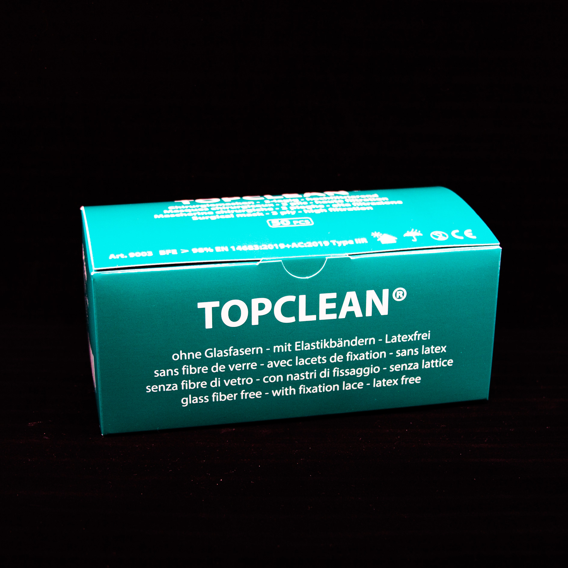 TOPCLEAN Chirurgenmasken Type IIR 50 Stk. Art. 9003 EN14683 blau ohne Glasfasern TOPCLEAN Chirurgenmasken Type IIR 50 Stk. Art. 9003 EN14683 blau ohne Glasfasern