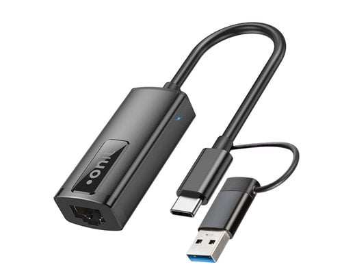 onit USB-C/A zu RJ-45 Netzwerkadapter Aluminium Gehäuse, 1Gbps, schwarz