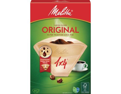 Melitta Filtertüte Original Gr.1x 4 80 Stück, ungebleicht/naturbraun