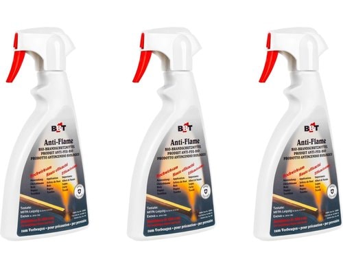 BBT 3x Bio Brandschutzspray 500 ml Kit für Christbäume, Papier, Textil