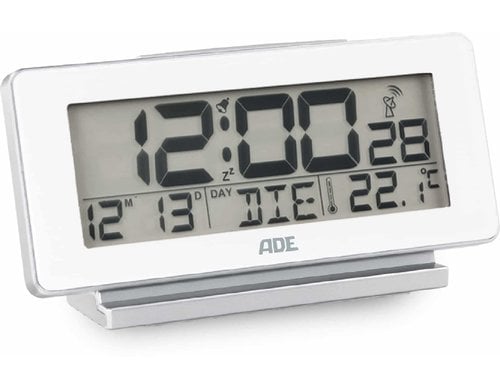 ADE digitaler Funkwecker,Temp-& Datumsanzei Weiss, 8x3.3x8 cm, Snoozefunktion
