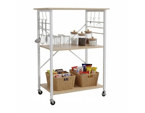 relaxdays Küchenwagen mit 3 Ebenen Weiss/Hellbraun