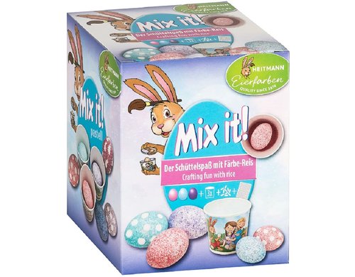 B&H Eiermalfarben Mix it Pastell 3 Eierfarben, Becher, Reis, Schablone