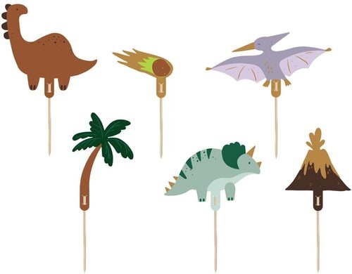 Partydeco Caketopper Dinosaurier mix, 8-12 cm, 6 Stück