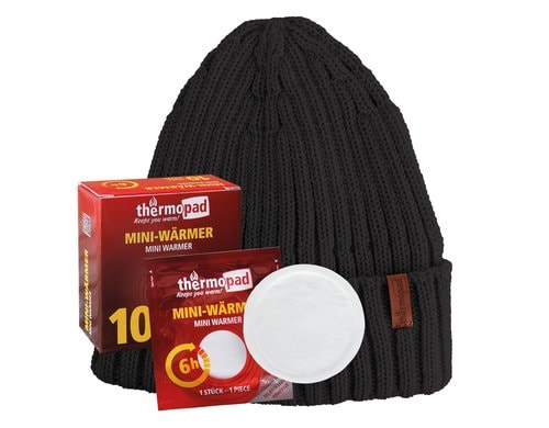 Thermopad BEANIE Merino inkl. 10 Miniwärmer schwarz