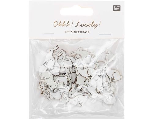 Rico Design Holstreu Hase weiss klein, 48 Stück