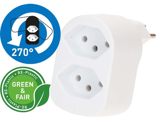 Abzweigstecker ADAPT 2x Typ 13 weiss drehbar Green+Fair