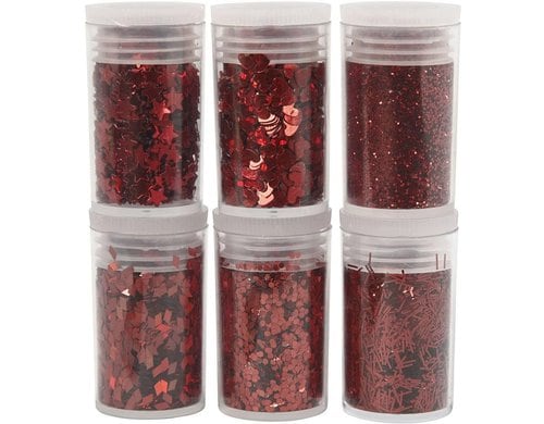 Creativ Company Glitter- und Pailetten-Sor. Bio rot, 6 x 5 g