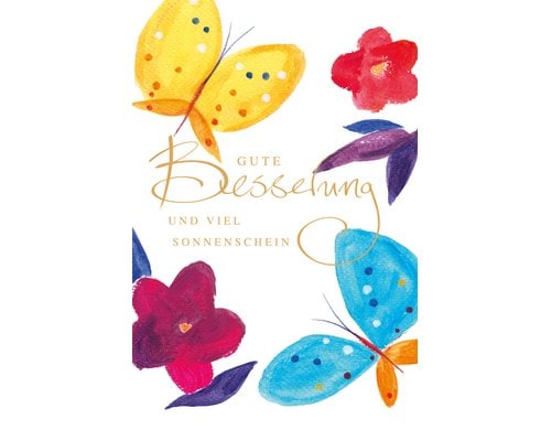 ABC Genesungskarte, Schmetterling Blumen Format B6, 115 x 173 mm, mit Couvert