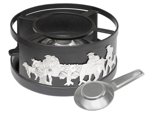Heidi Cheese Line Rechaud Appenzell silber Metall/Holz, Sockel und Pastenbrenner, 21cm