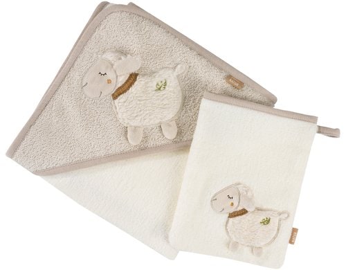 Fehn FehnNATUR Bade-Set Schaf (Kapuzenbadetuch + Waschhandschuh)
