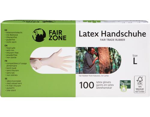 Fair Zone Einweg Latex Handschuhe L weiss 100 Stück,FSC fair gehandelter Kautschuk