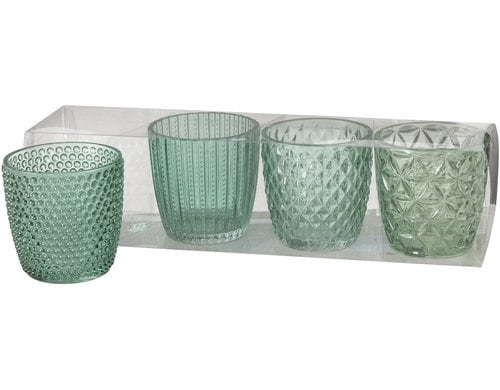 Boltze Windlicht Marilu 4 tlg. H 7.5 cm, Glas lackiert, Dunkelgrün
