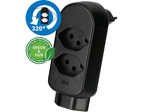 Abzweigstecker maxADAPT 2+1xT13, drehbar drehbar 320°, schwarz, Green & Fair