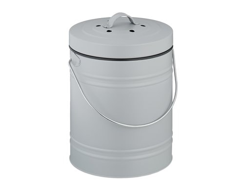 relaxdays Komposteimer mit Geruchsfilter 5 Liter, Silber