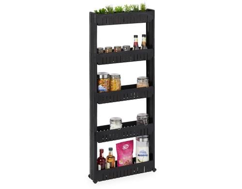 relaxdays Nischenwagen mit 5 Ablagen Kunststoff, 131 x 12,5 x 54 cm, Schwarz